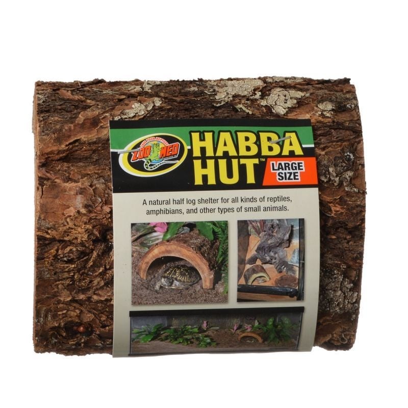 Zoo Med Habba Hut Natural Half Log with Bark Shelter - Large (7"L x 7.5"W x 3.75"H)-