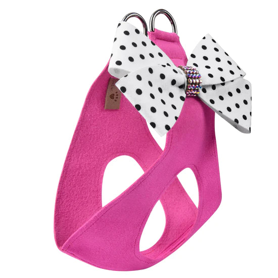 Polka Dot Nouveau Bow with Aurora Borealis Giltmore Step In Harness-TC-Pink Sapphire-