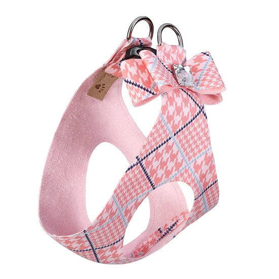 PeachesNCream Glen Houndstooth Big Bow Step In Harness-