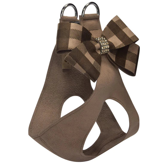 Fawn Gingham Nouveau Bow with Gold Giltmore Step In Harness-