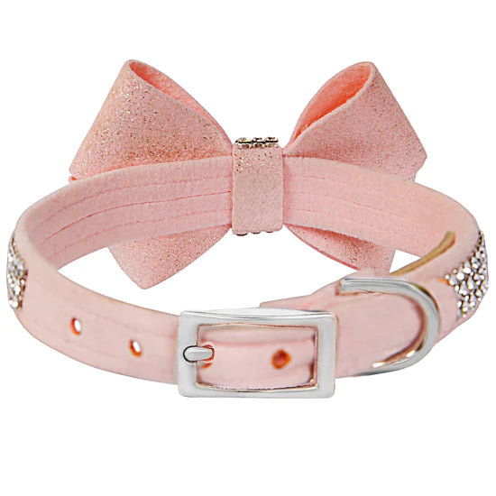 Puppy Pink Glitzerati Nouveau Bow 3 Row Giltmore Collar-