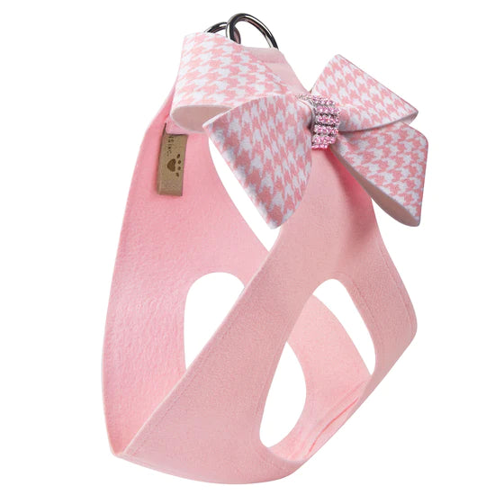 Puppy Pink Houndstooth Nouveau Bow with Pink Giltmore Step In Harness-