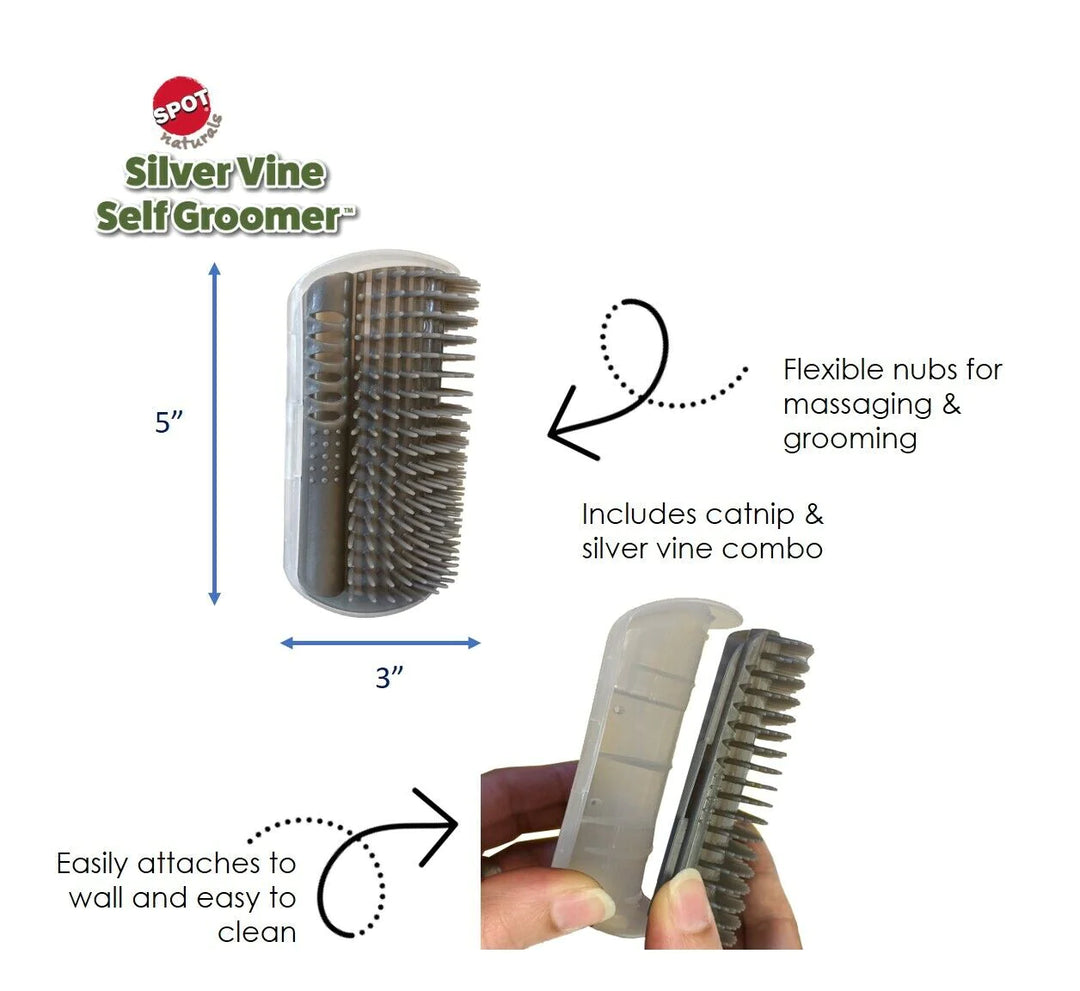 Spot Silver Vine Self Groomer For Cats Grey 5in-