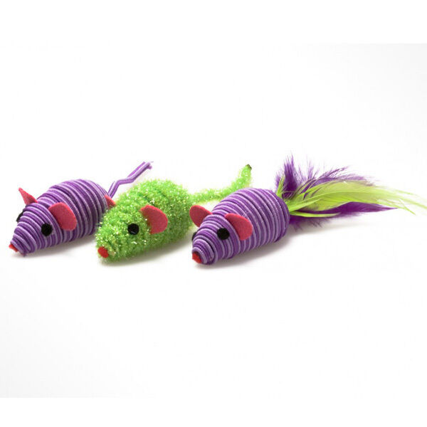 OurPets Three Twined Mice Catnip Toy Green, Purple 1ea/3 pk