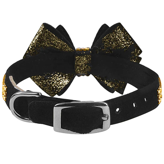 Black Glitzerati Double Nouveau Bow 3 Row Gold Giltmore 1/2" Collar-