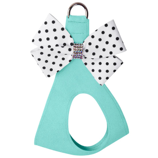 Polka Dot Nouveau Bow with Aurora Borealis Giltmore Step In Harness-TC-Tiffi Blue-