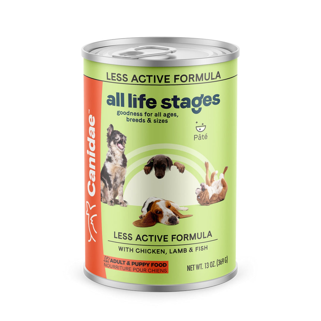 All Life Stages Less Active Canned Dog Food Chicken/Lamb/Fish 13oz. (Case of 12)