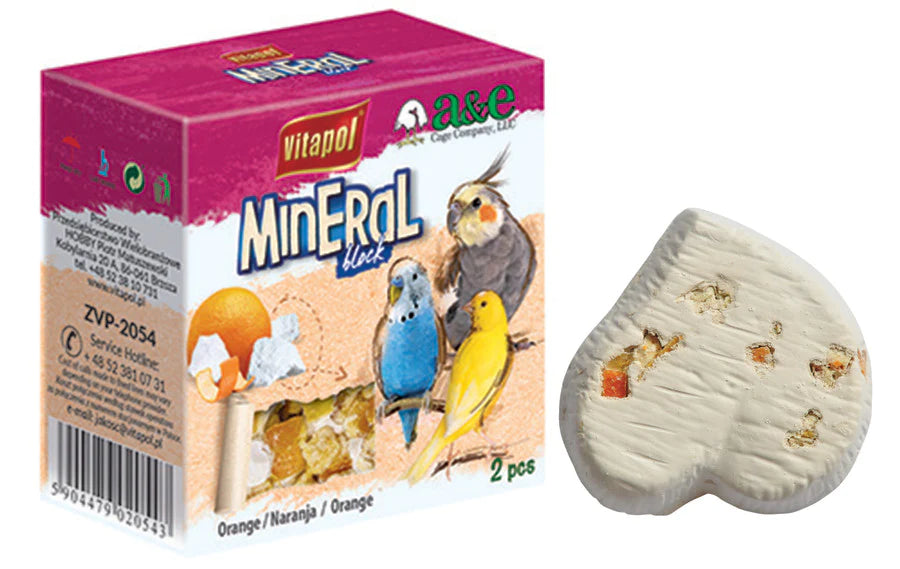 A and E Cages Vitapol Infused Mineral Block for Birds Orange 35 grams-