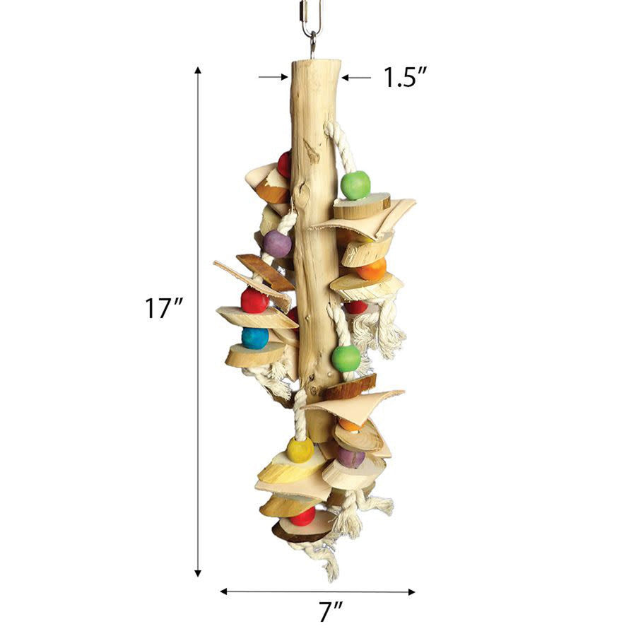 A and E Cages Happy Beaks Real Wood with Hanging Wood Cylinders Bird Toy 7in x 7in x 17in-