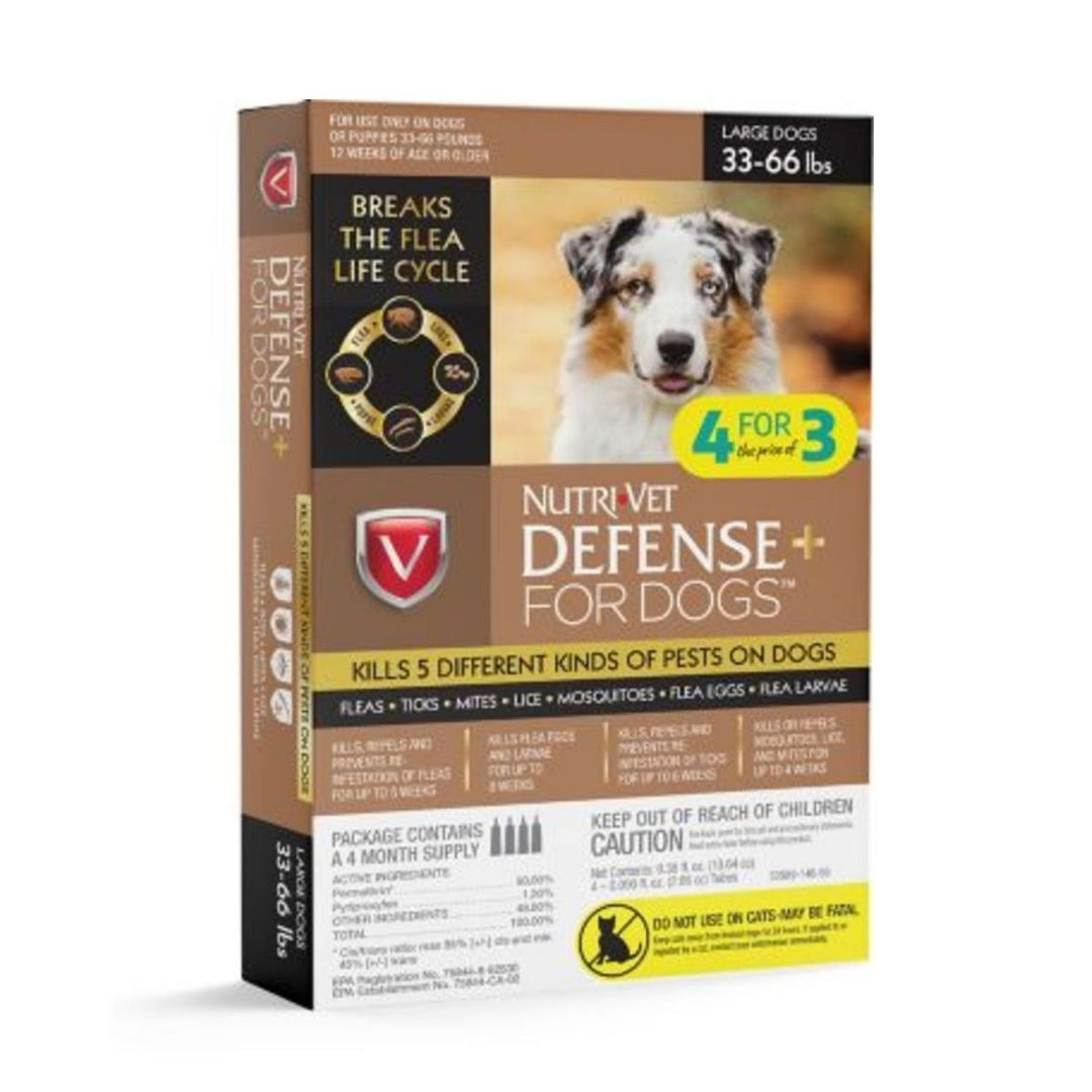 Nutri-Vet Defense+ Flea & Tick for Dog 1ea/LG, 33-66 lb, 4 pk-