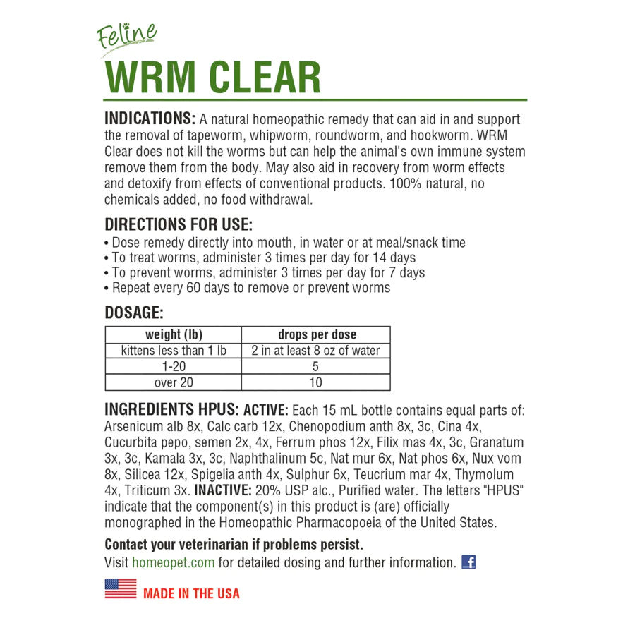 HomeoPet Feline WRM Clear 1ea/15 ml-