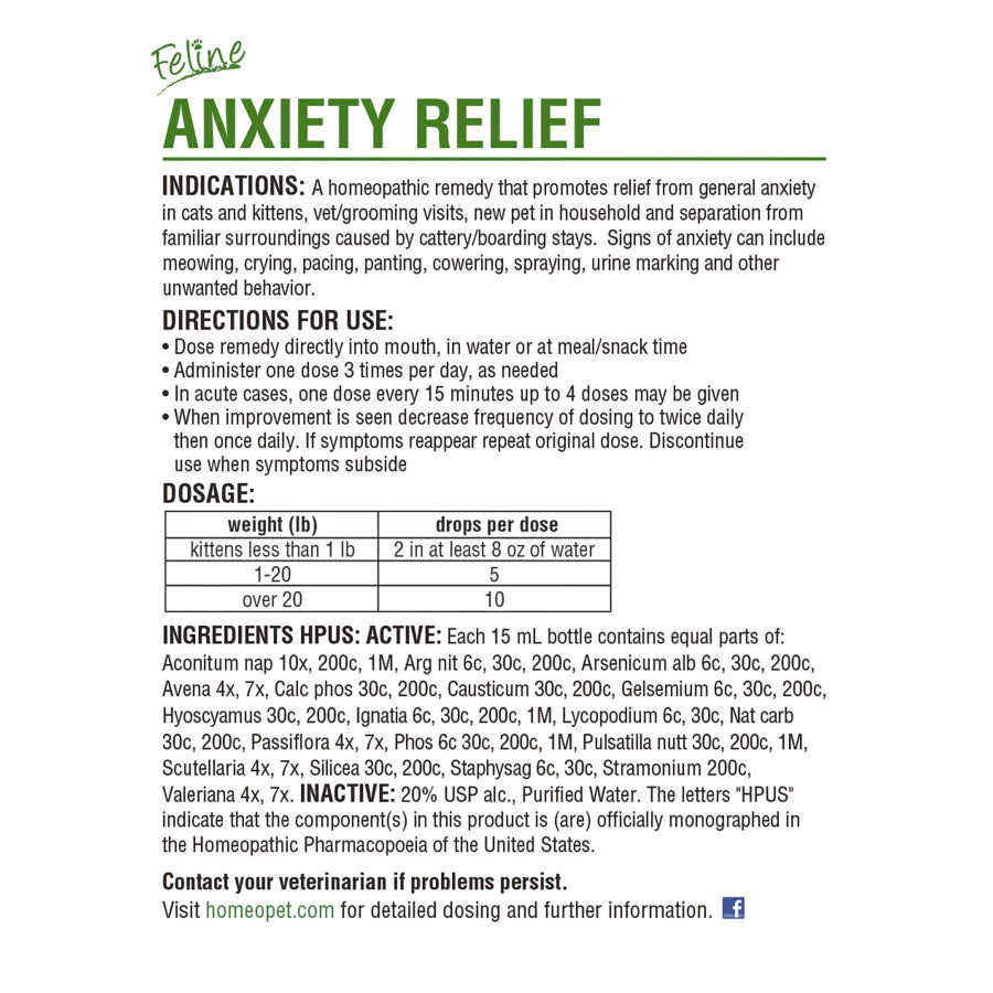 HomeoPet Feline Anxiety Relief Drops 1ea/15 ml-