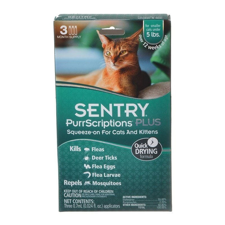 Sentry PurrScriptions Plus Flea & Tick Control for Cats & Kittens - Cats Under 5 lbs - 3 Month-