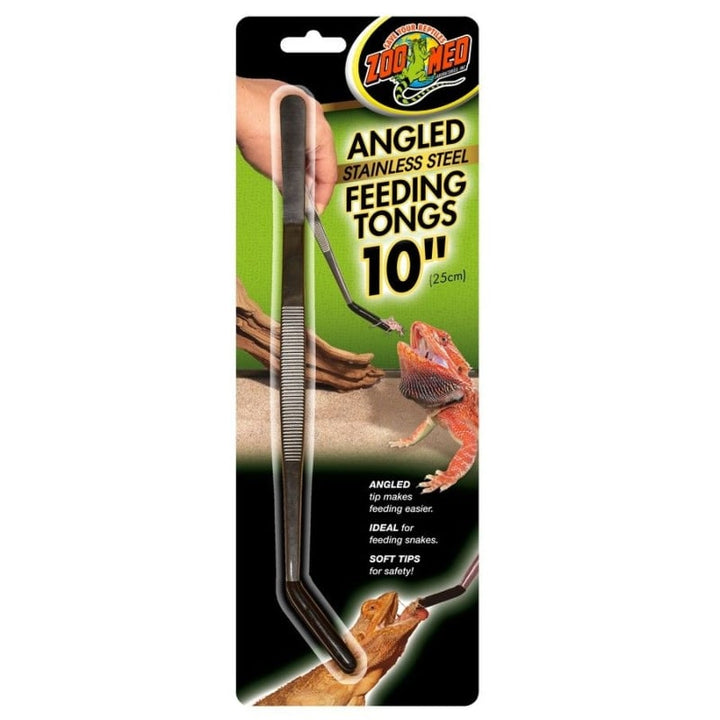 Zoo Med Angled Stainless Steel Feeding Tongs - 1 Pack - (10" Long)-