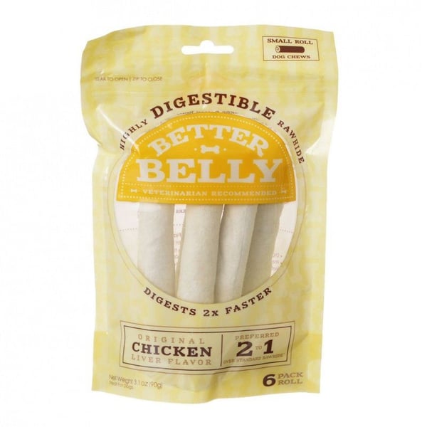 Better Belly Rawhide Chicken Liver Rolls - Small - 6 Count-