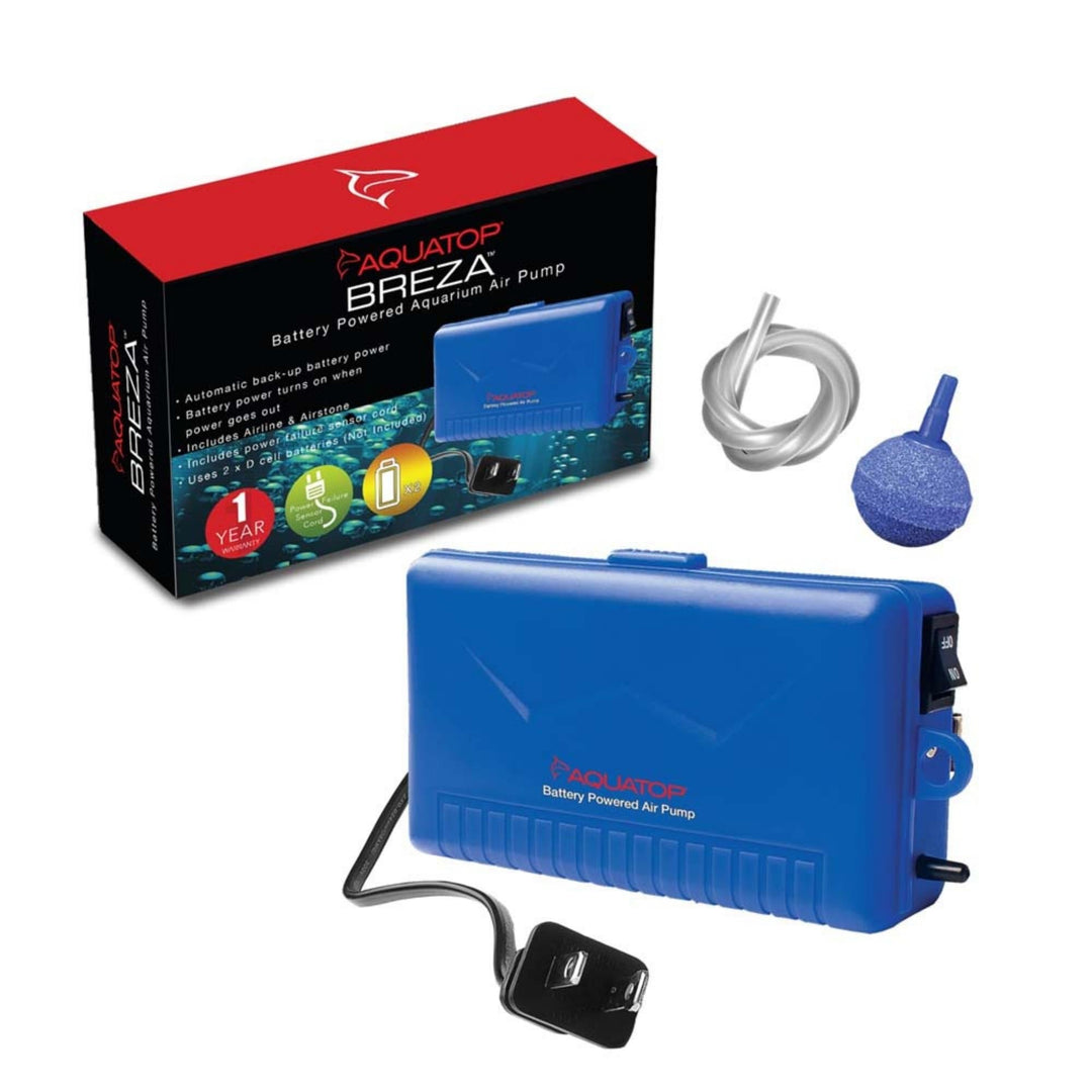 Aquatop BREZA Battery Powered Aquarium Air Pump with AC Power Failure Sensor Blue 1ea-