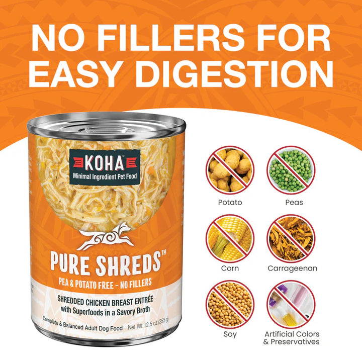 Koha Dog Grain Free Shredded Chicken 12.5oz. (Case of 12)