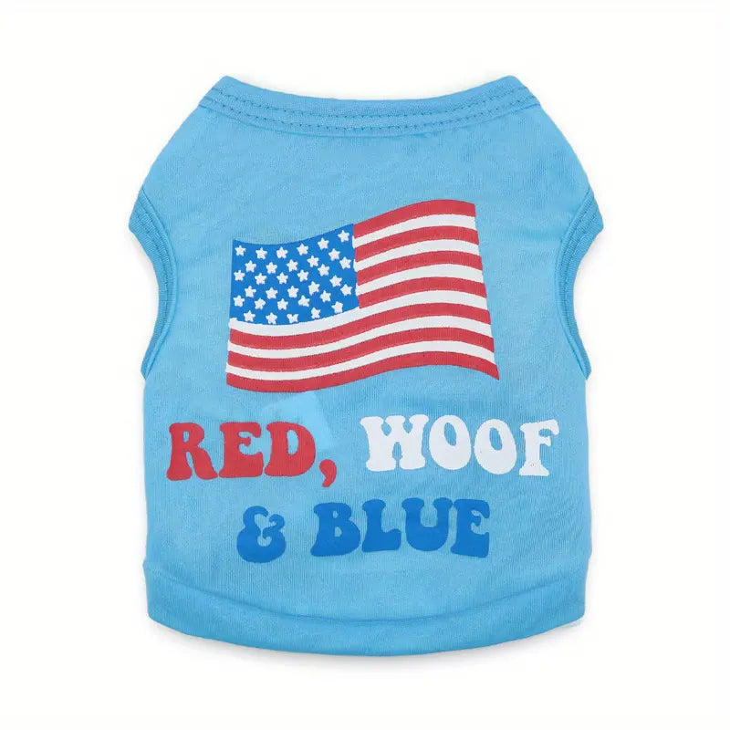 Red, Woof & Blue Sleeveless Dog T-Shirt