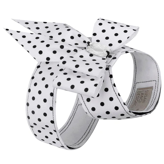 Polka Dot Double Tail Bow Tinkie Harness-XL-Black & White Polka Dot-