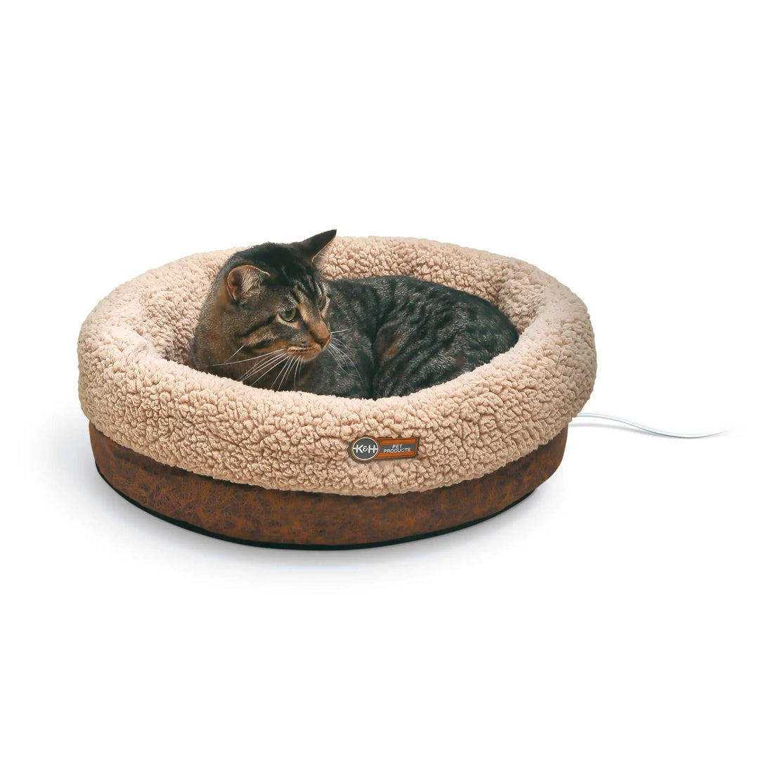 K&H Pet Products Thermo-Snuggle Cup Pet Bed Bomber Chocolate 14″ x 18″ x 7″-