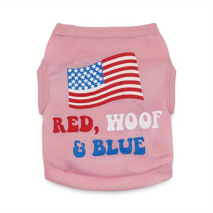 Red, Woof & Blue Sleeveless Dog T-Shirt