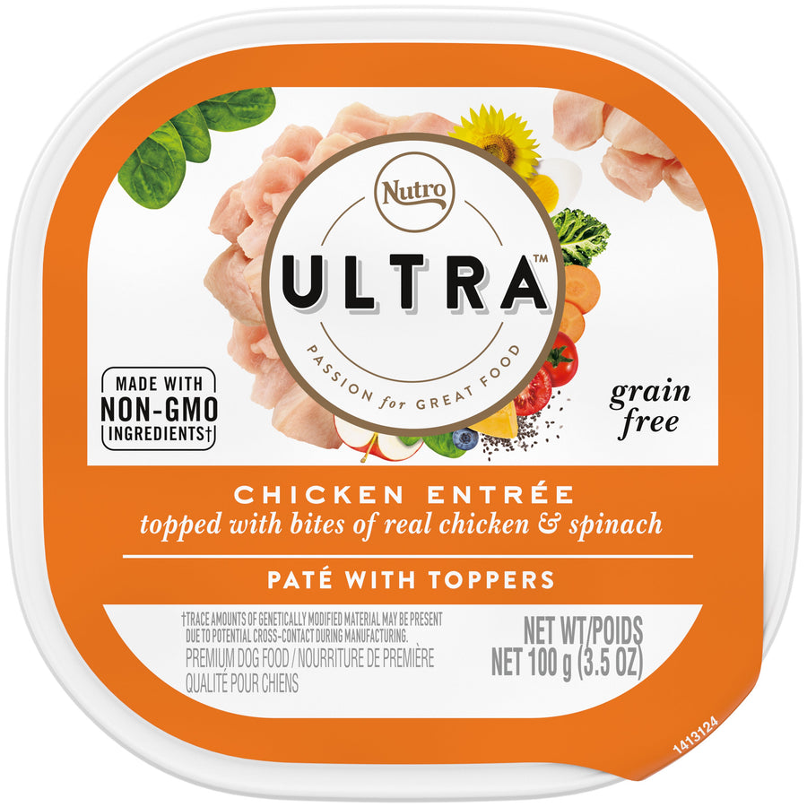 Nutro Products Ultra Grain Free Paté w/Toppers Adult Wet Dog Food Chicken Entree 3.5oz-