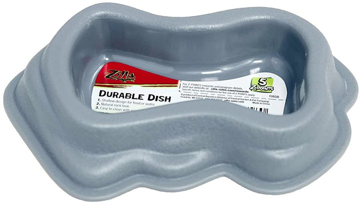 Zilla Decor Durable Dish for Reptiles Grey - Small (6"L x 5"W x 2.5"H)-