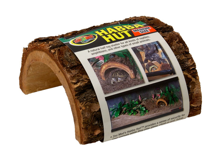 Zoo Med Habba Hut Natural Half Log with Bark Shelter - Medium (5"L x 4.75"W x 2.75"H)-