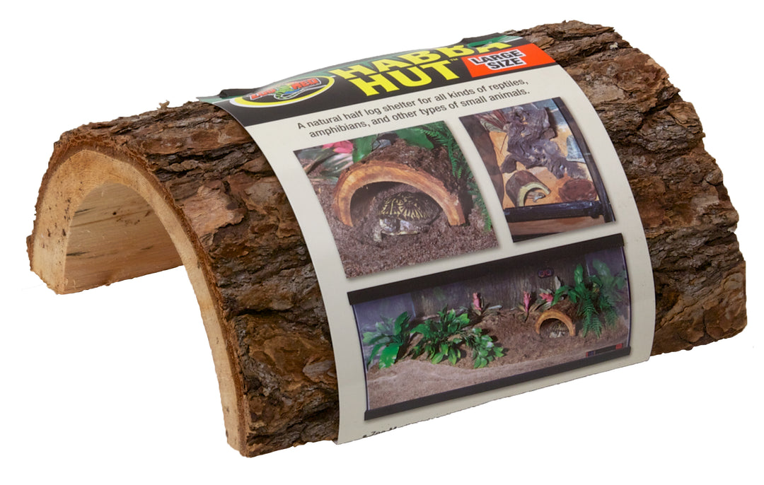 Zoo Med Habba Hut Natural Half Log with Bark Shelter - Large (7"L x 7.5"W x 3.75"H)-