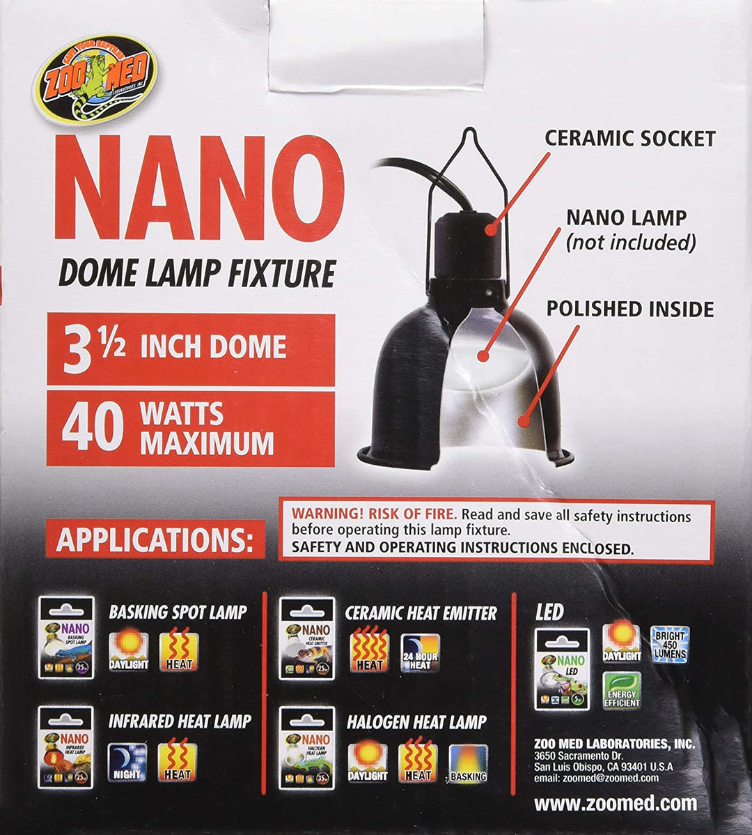 Zoo Med Nano Dome Lamp Fixture - 40 Watt - (4" Diameter)-