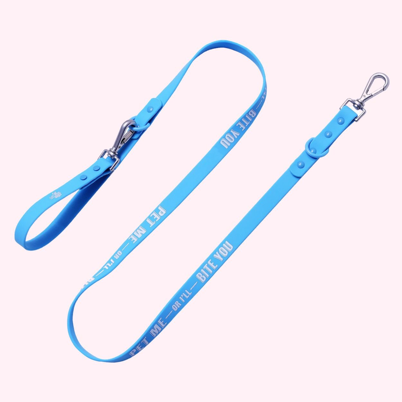 "Pet Me or I'll Bite You" Blue Leash-1-