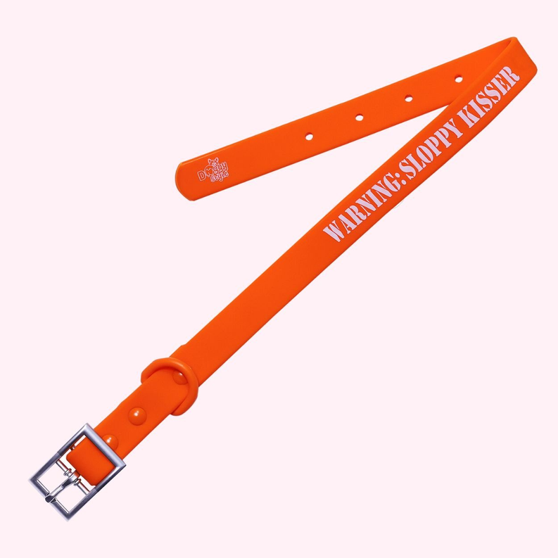 "Warning: Sloppy Kisser" Orange Silicone Collar-MEDIUM-1-